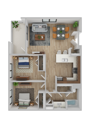 2 Bed / 1 Bath floor plan