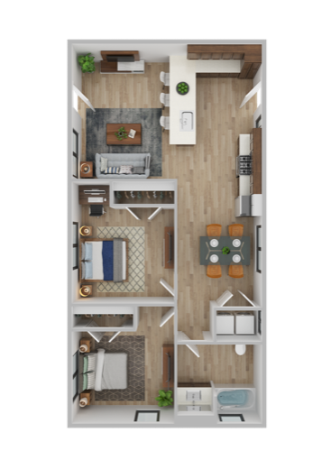 2 Bed / 1 Bath floor plan