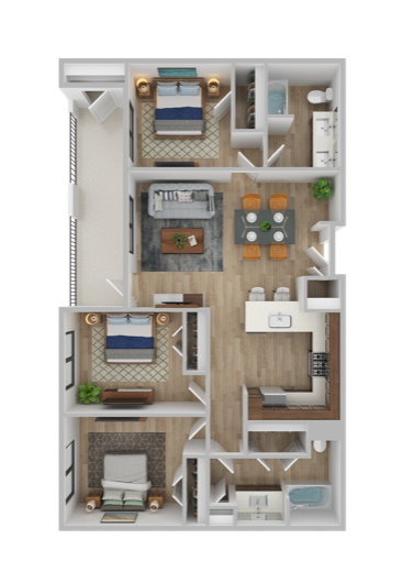 3 Bed / 2 Bath floor plan